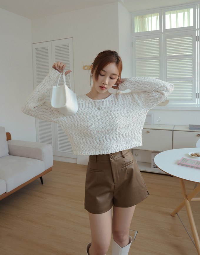 Stylish Faux Leather Wide Hem Shorts