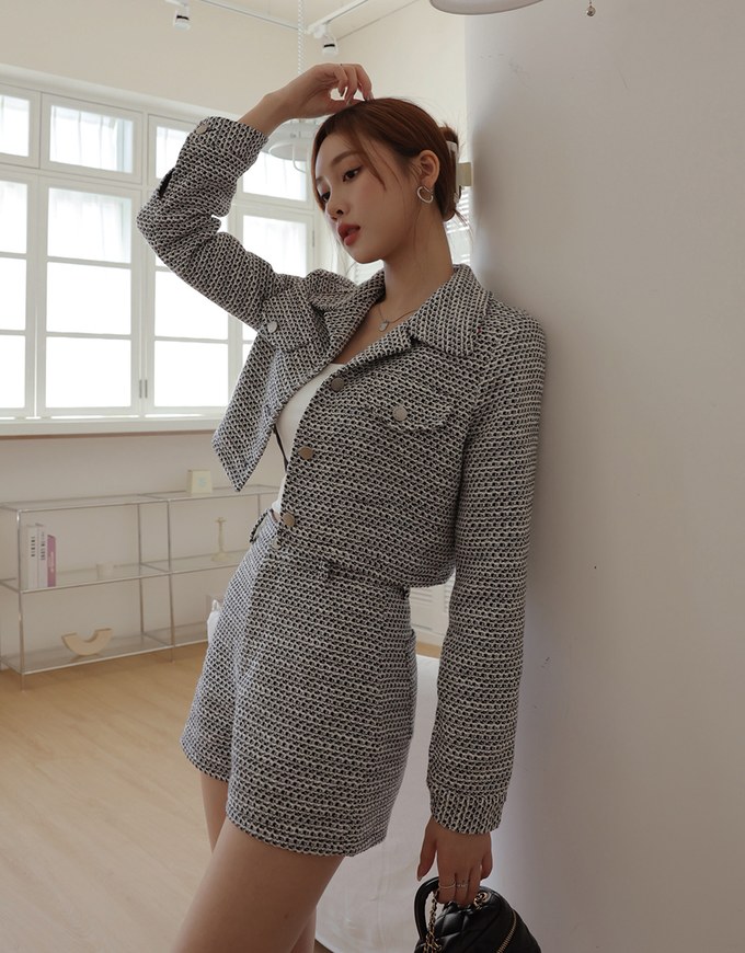 Retro Tweed Textured Shorts