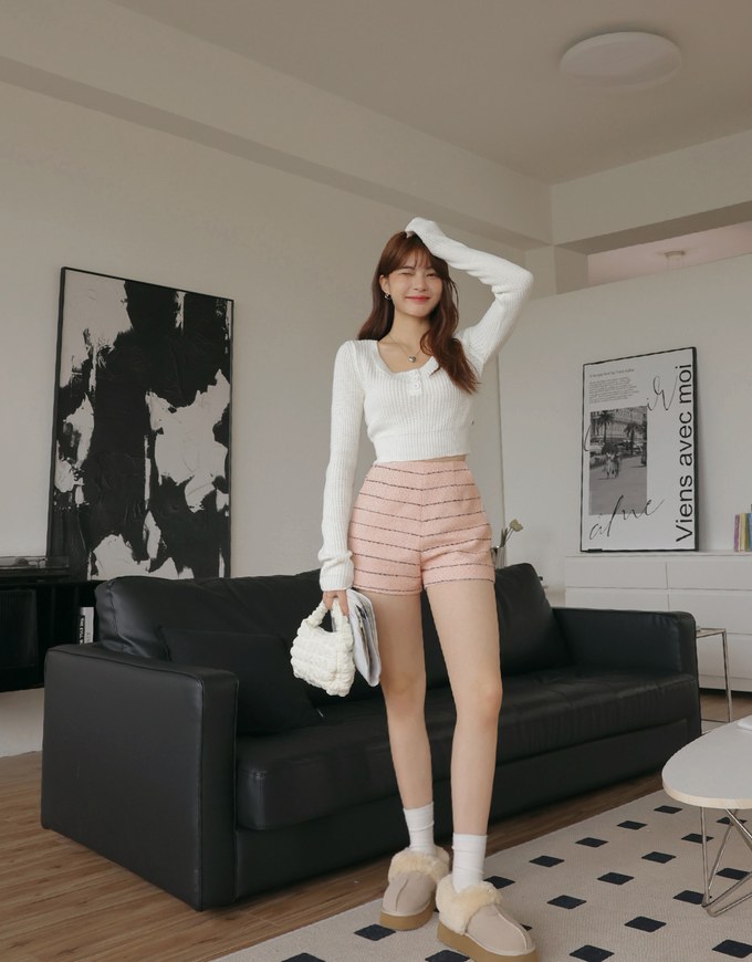 Simple Striped Tweed Shorts