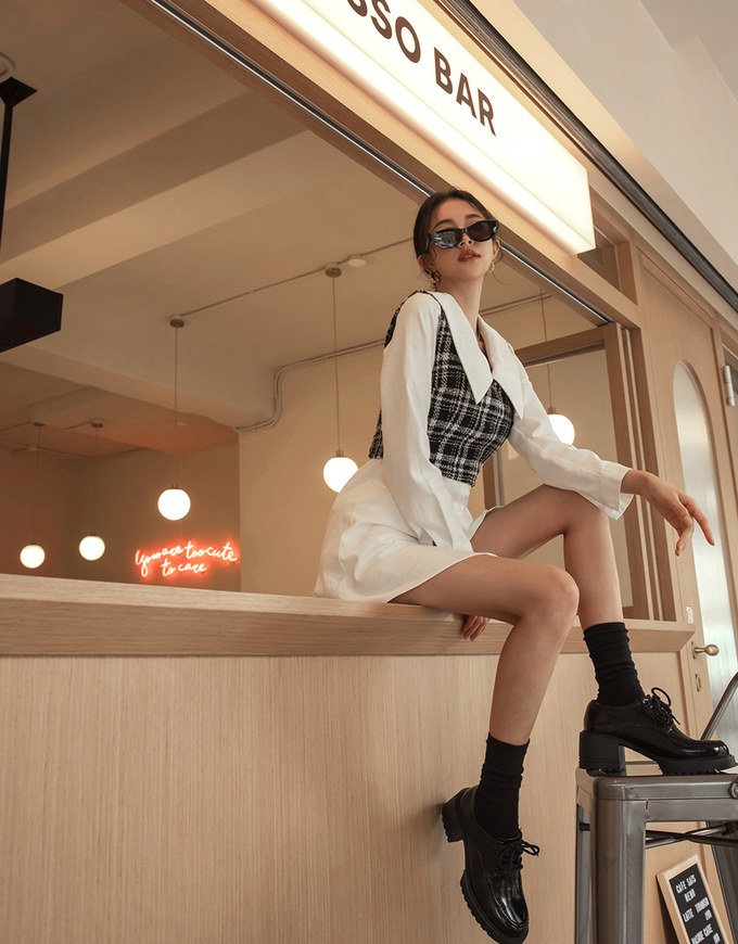 3WAY Tweed Two Piece Mini Shirt Dress