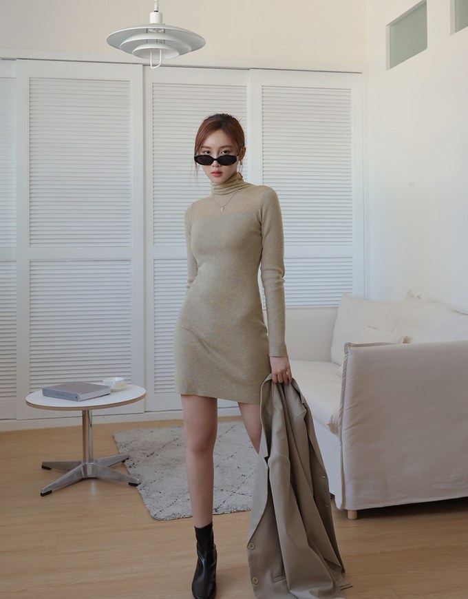 Turtleneck Sheer Bodycon Mini Dress
