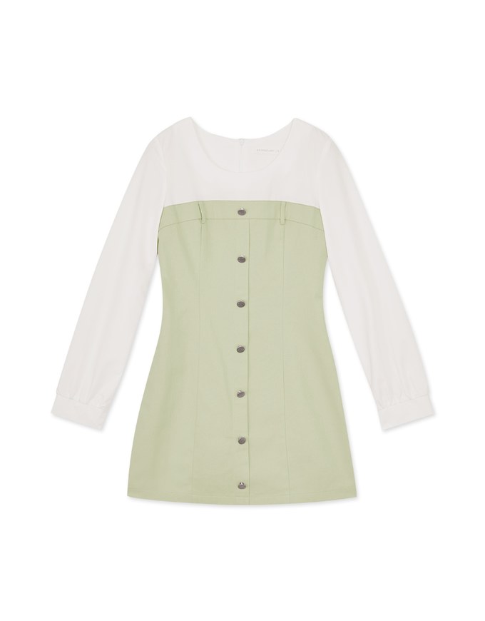 Faux 2 Peice Spliced Round Neck Shirt Mini Dress