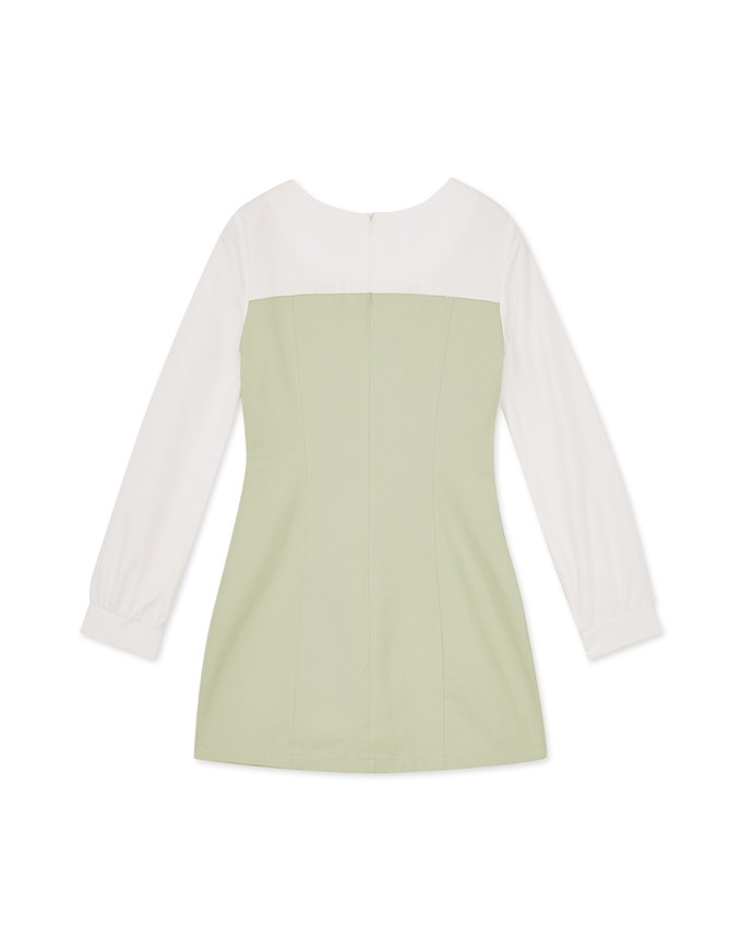 Faux 2 Peice Spliced Round Neck Shirt Mini Dress