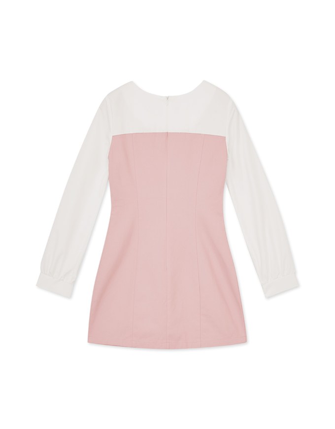 Faux 2 Peice Spliced Round Neck Shirt Mini Dress