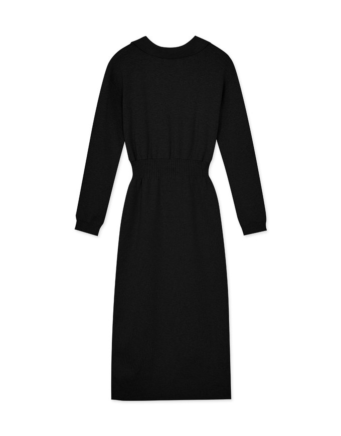 Lapel Knit Slit Maxi Dress
