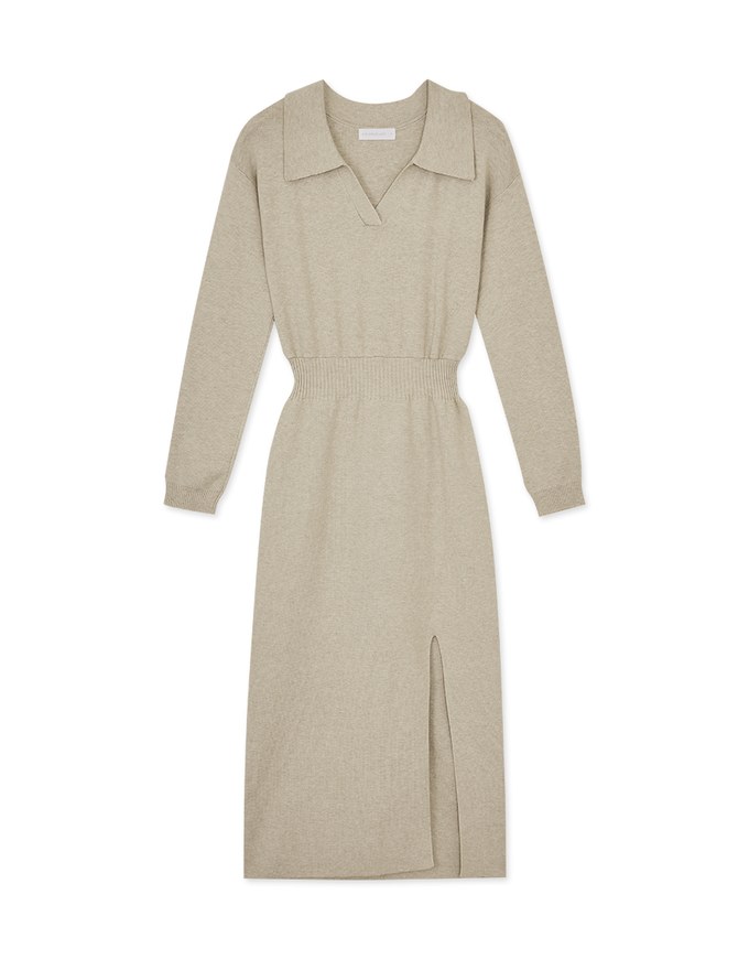 Lapel Knit Slit Maxi Dress