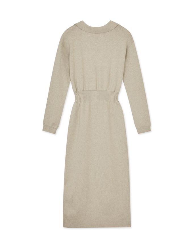 Lapel Knit Slit Maxi Dress