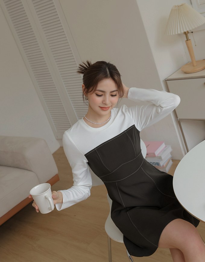 Spliced Stitched Mini Dress