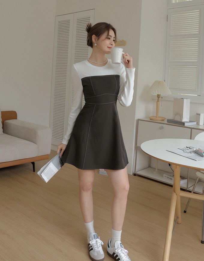 Spliced Stitched Mini Dress