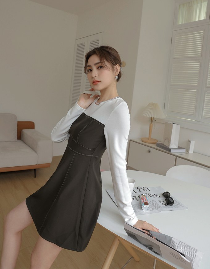 Spliced Stitched Mini Dress
