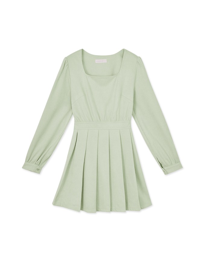 Sweet Square Neck Pleated Mini Dress