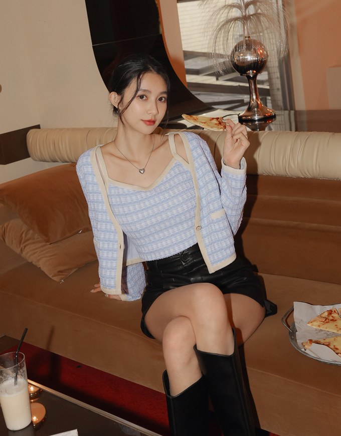 Gentle Plaid Tweed Top Set
