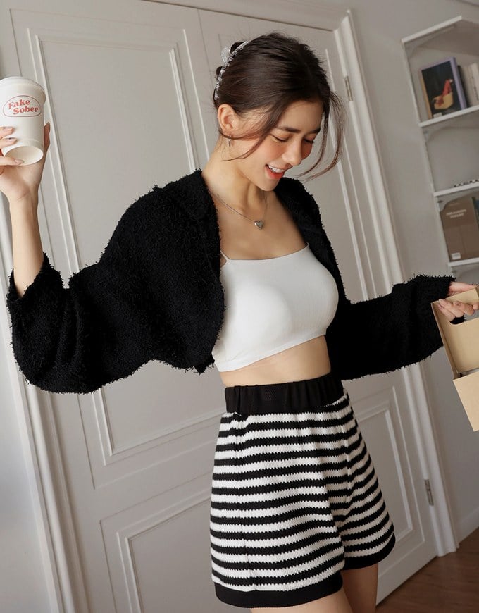 Bouclé Hooded Crop Cardigan