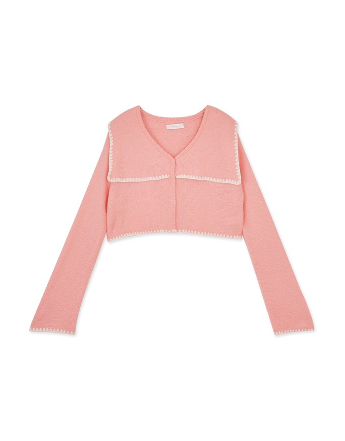 Collar Snap Button Cardigan Knit Top