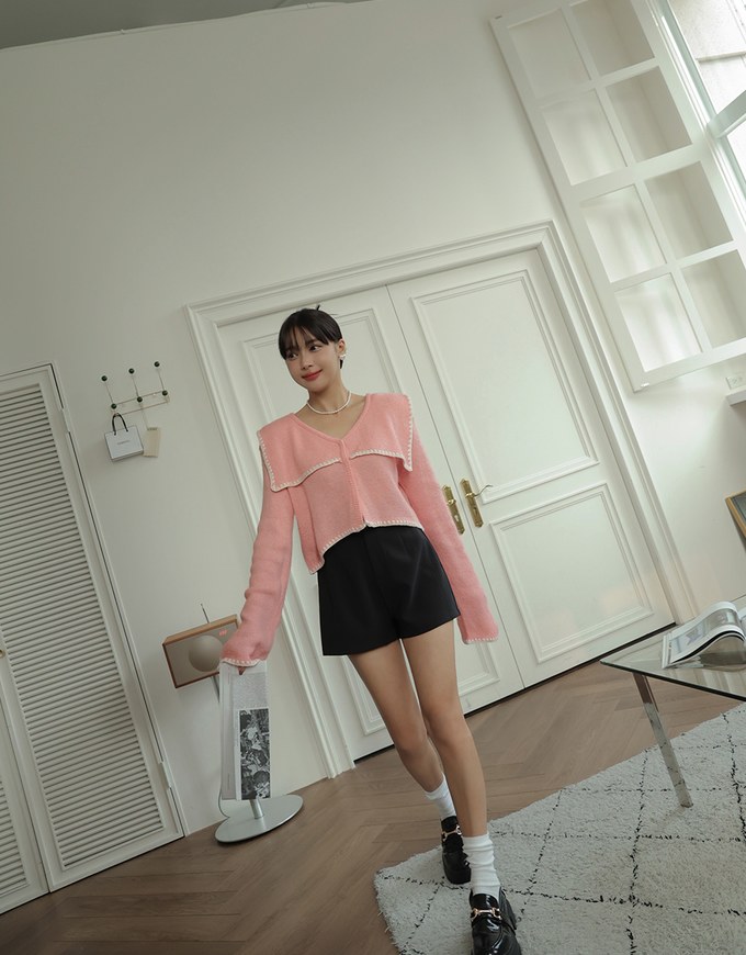 Collar Snap Button Cardigan Knit Top