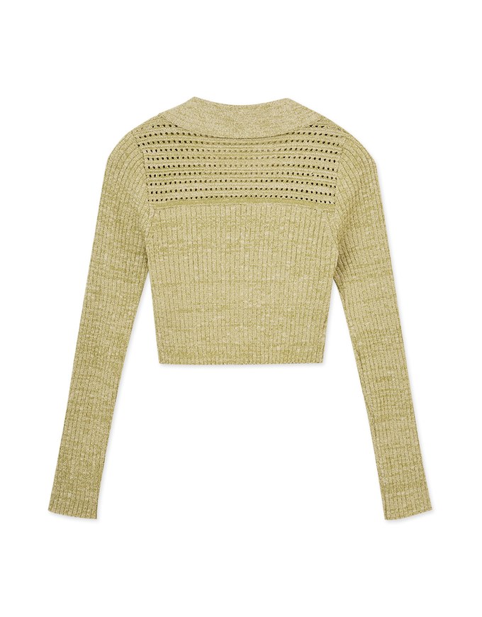 Hallowed Openwork Crochet Knit Top Sweater with Collar