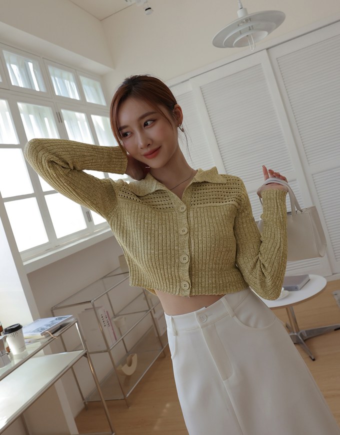 Hallowed Openwork Crochet Knit Top Sweater with Collar