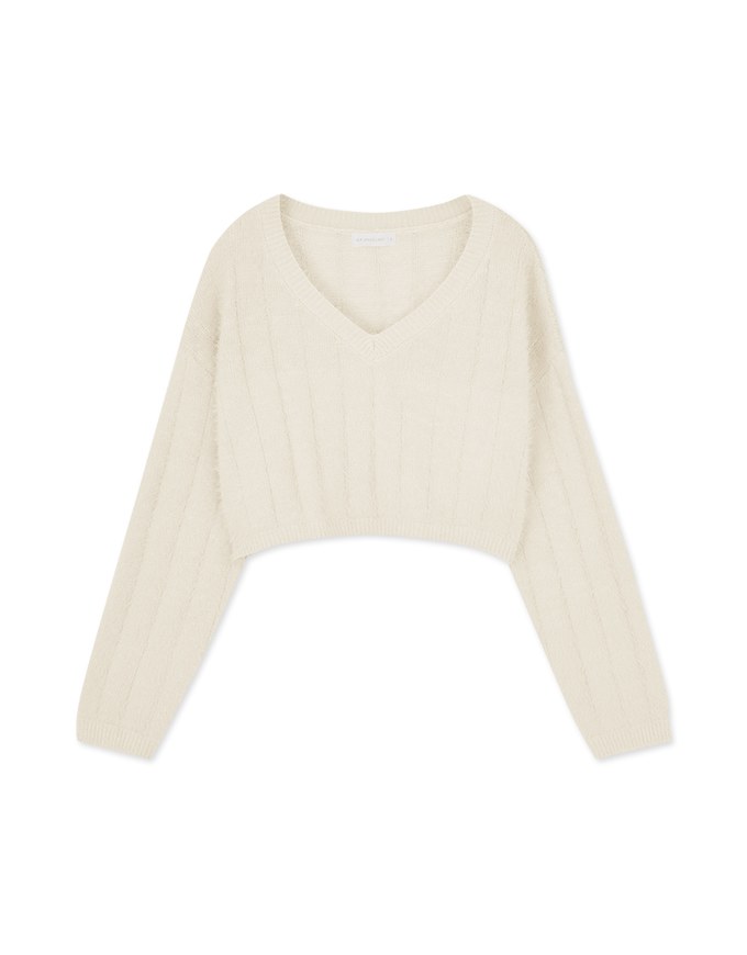 V Neck Fluffy Sweater Knit Top
