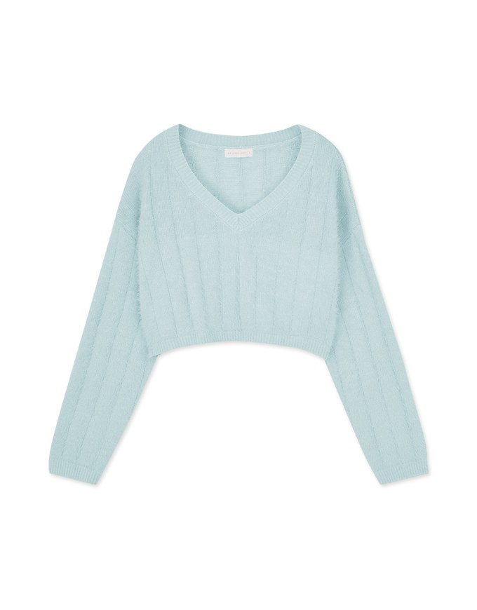 V Neck Fluffy Sweater Knit Top