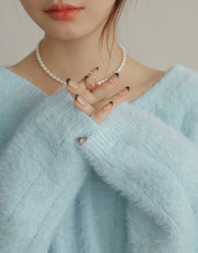 V Neck Fluffy Sweater Knit Top
