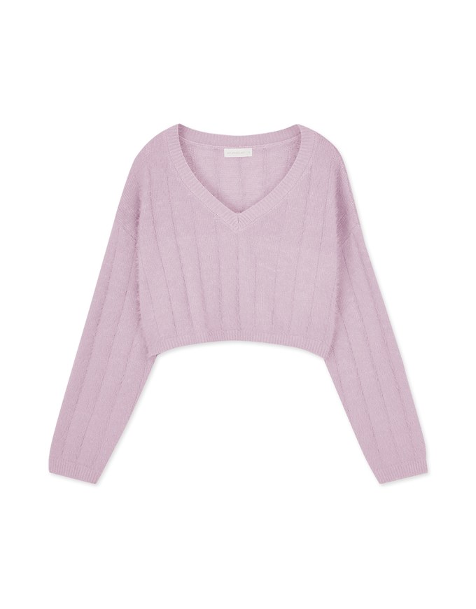 V Neck Fluffy Sweater Knit Top