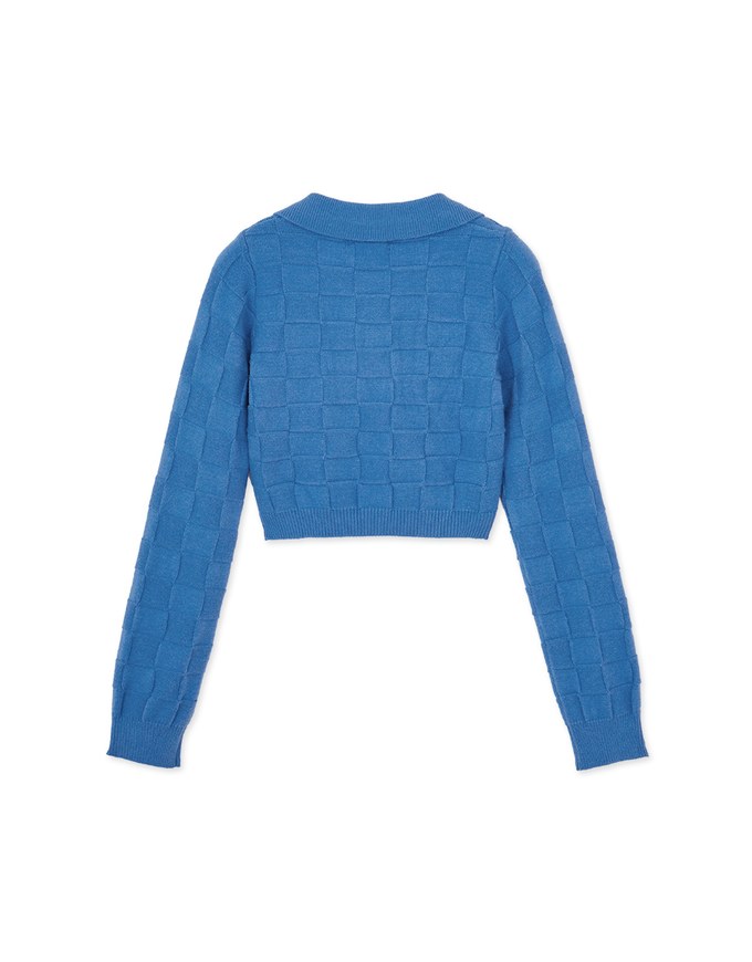 Detailed Plaid Collar Knit Top