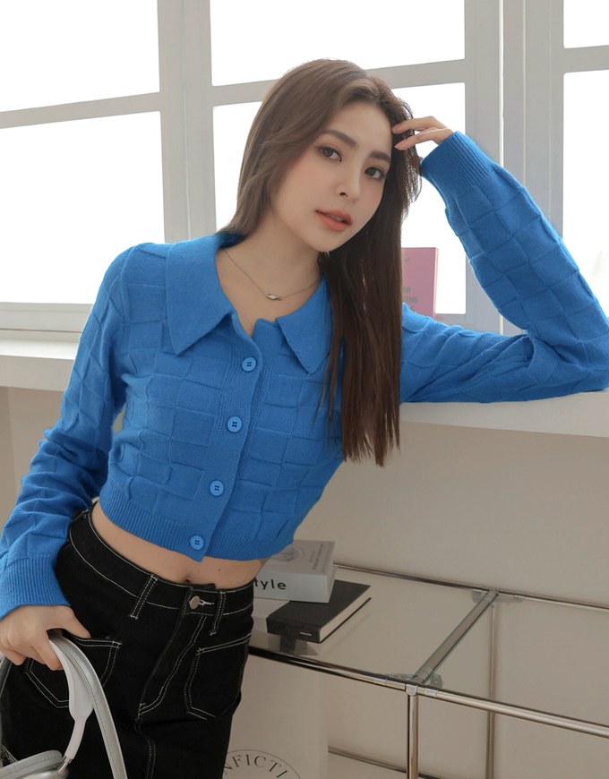 Detailed Plaid Collar Knit Top