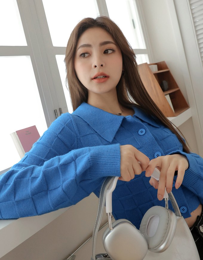 Detailed Plaid Collar Knit Top