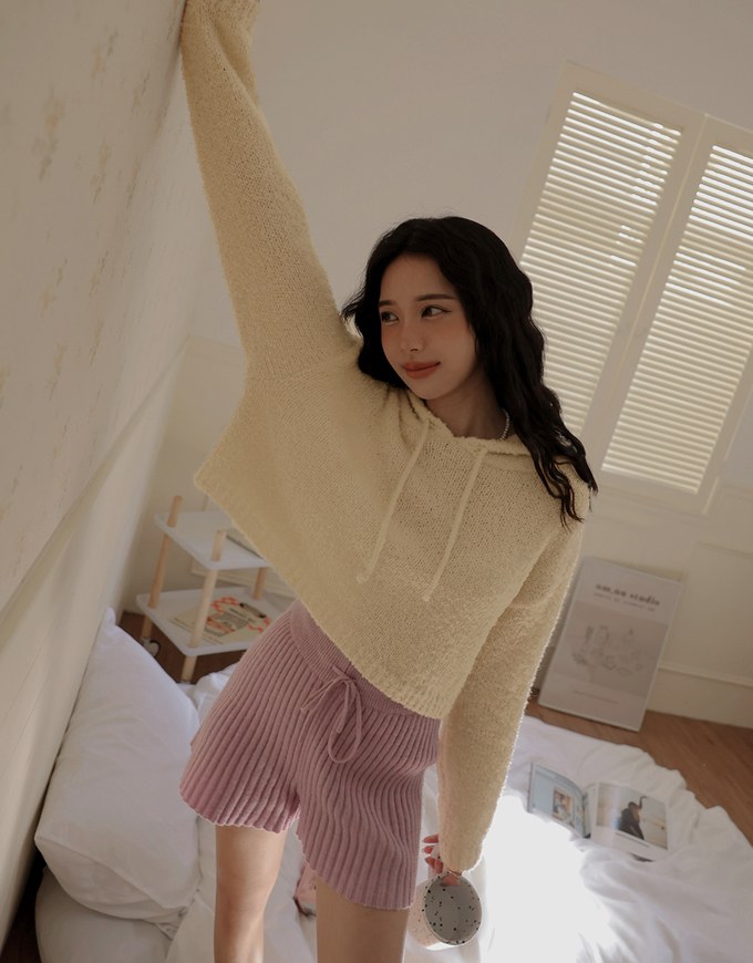 Bouclé Hooded Knit Top