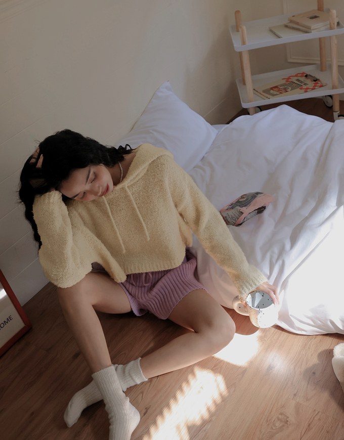 Bouclé Hooded Knit Top