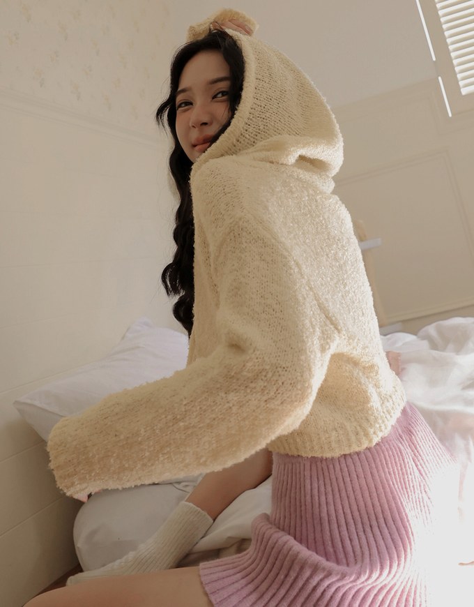 Bouclé Hooded Knit Top