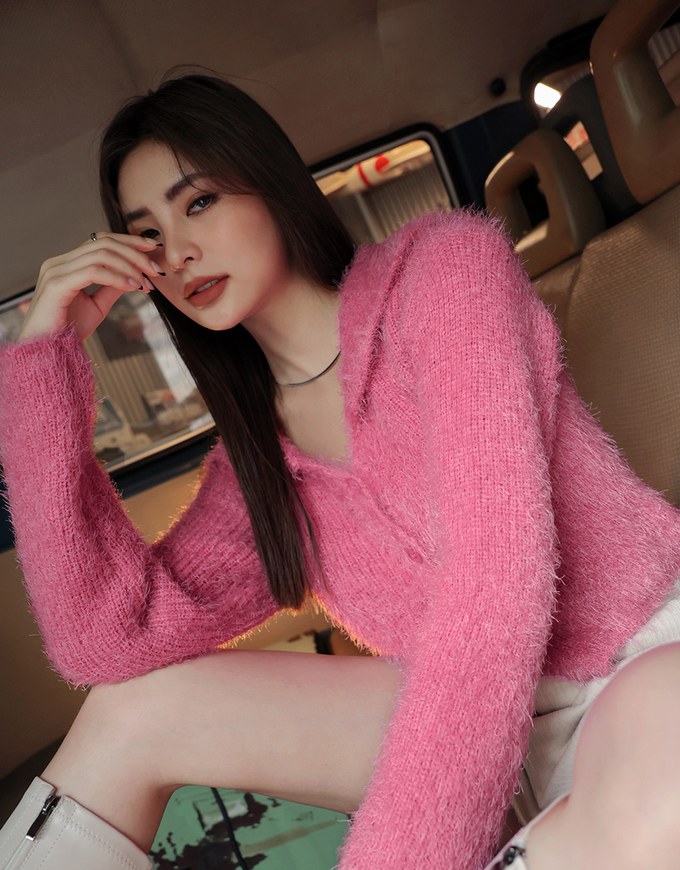 Faux Mink Fluffy Knit Top Cardigan With Preppy Collar