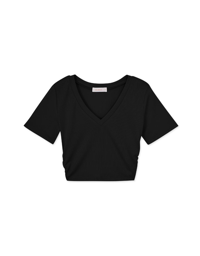 Minimalist V-neck Side Ruched Tee Top