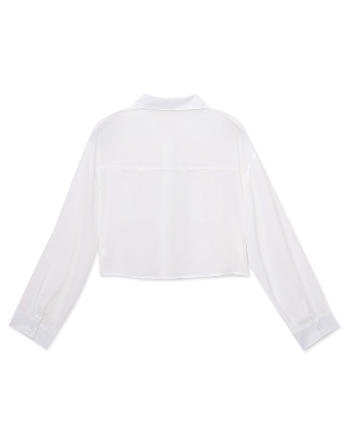 Wrinkled Sheer Double-Pocket Collar Blouse