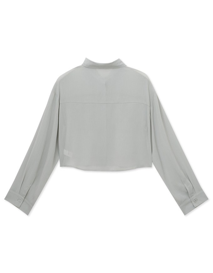 Wrinkled Sheer Double-Pocket Collar Blouse