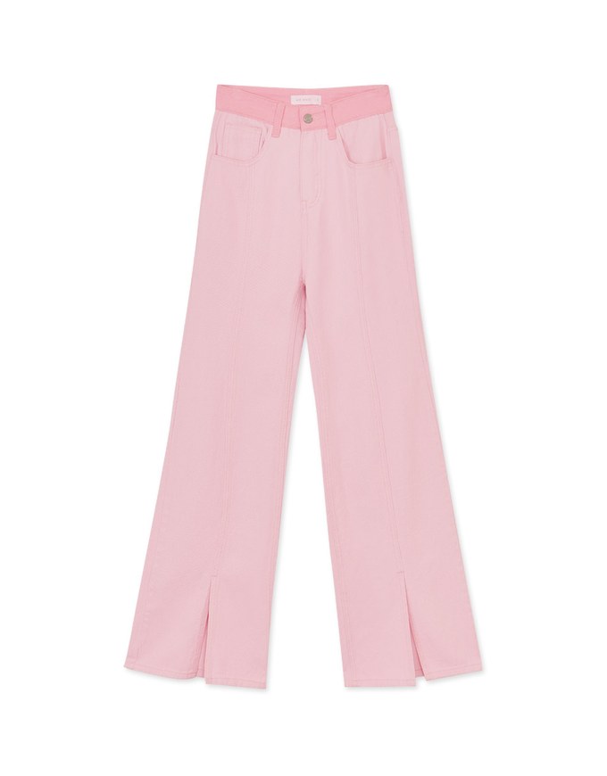 Pink Patchwork Slit Jeans