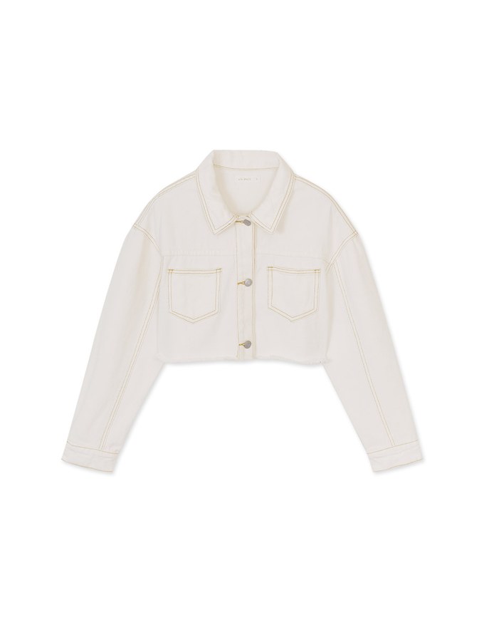 Raw Edge Stitches Wide Denim Jeans Blazer Jacket