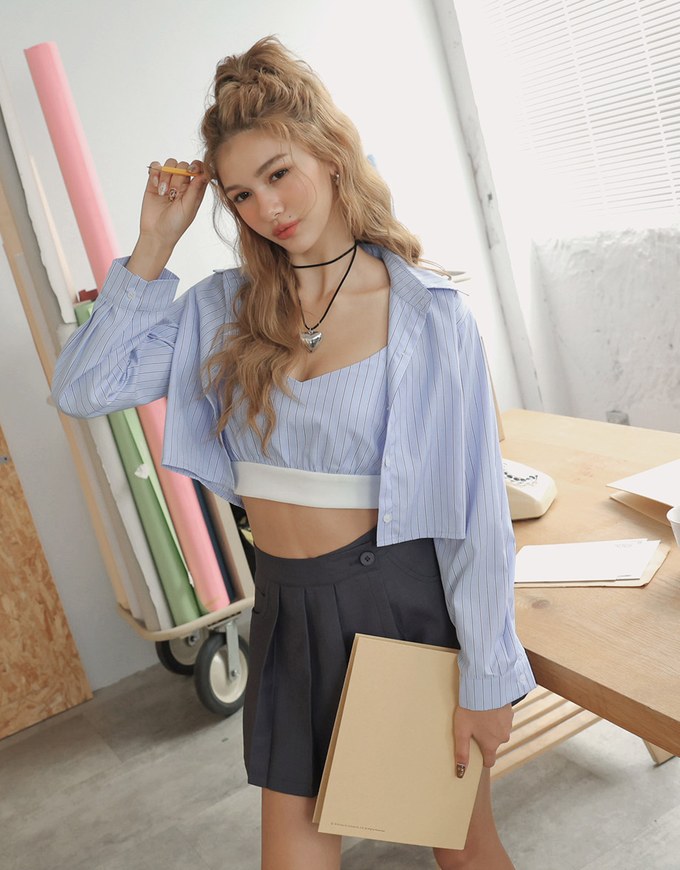 Two-Piece Cinched Waist Short Shirt