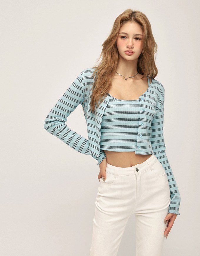 Two-Piece Striped Knit Top Set