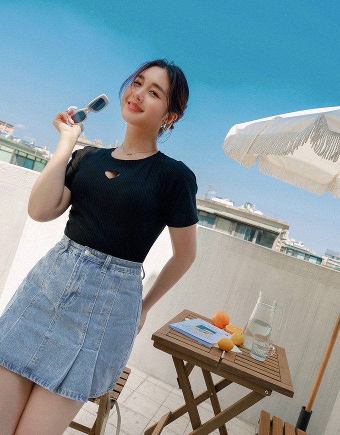 Vintage Pleated Jeans Denim Skirts