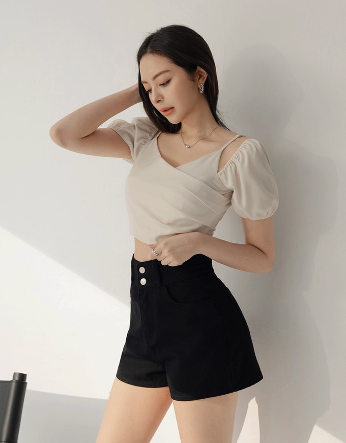 Double Button Jeans Denim Shorts