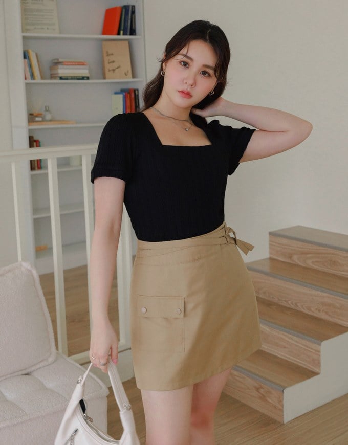 Casual Double Belt Slit Cargo Skort