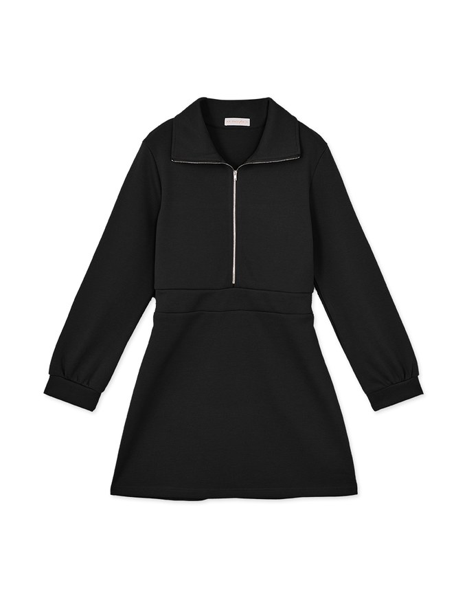 Half-Zip Turnover Collar Dress