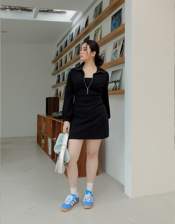 Half-Zip Turnover Collar Dress