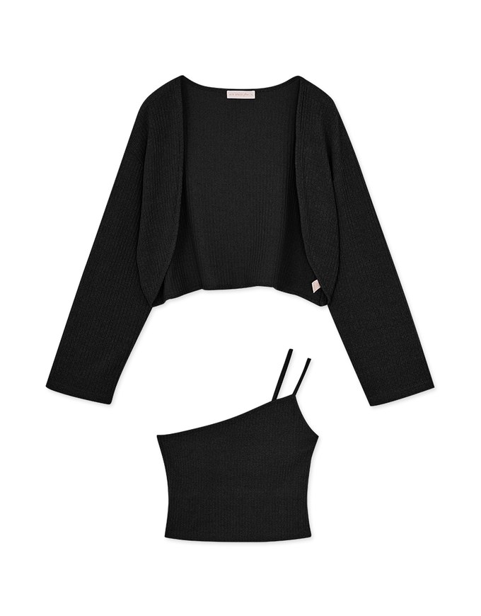 One Shoulder Dual Strap Cami Top + Cardigan (With padding)