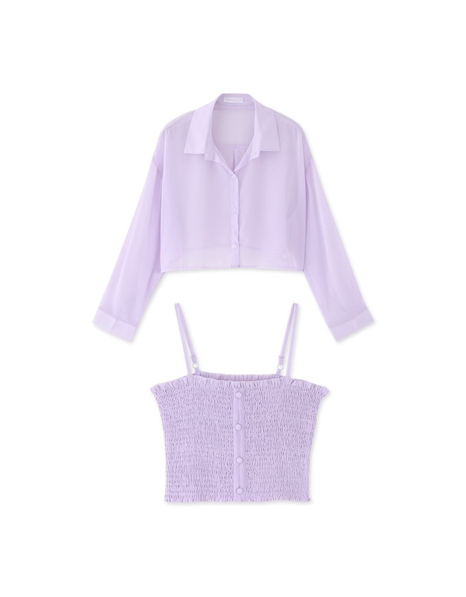 Set Wear of Sheer Blouse and Elastic Tube Top Vest