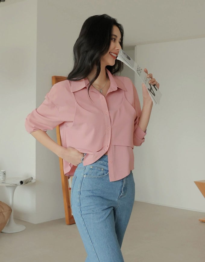 Faux 2 Piece Layer Sheer Top
