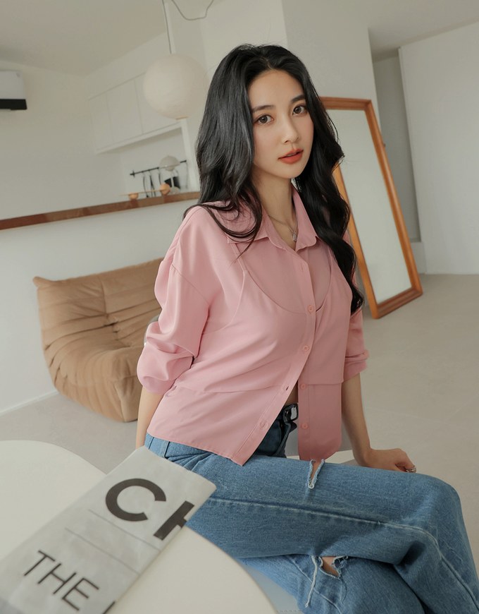 Faux 2 Piece Layer Sheer Top
