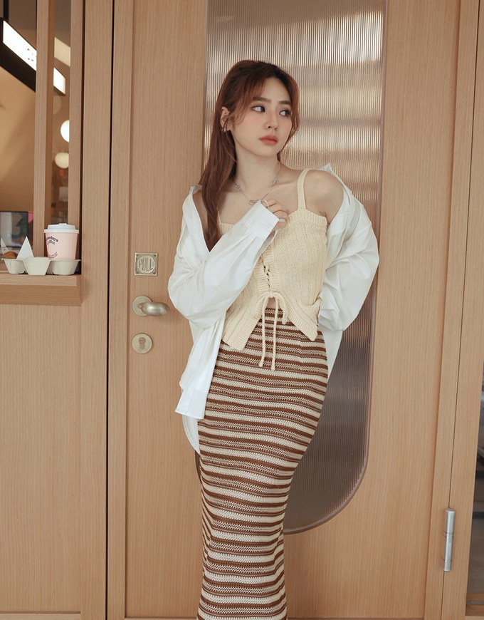 Vintage Knit Striped Maxi Maxi Long Skirts