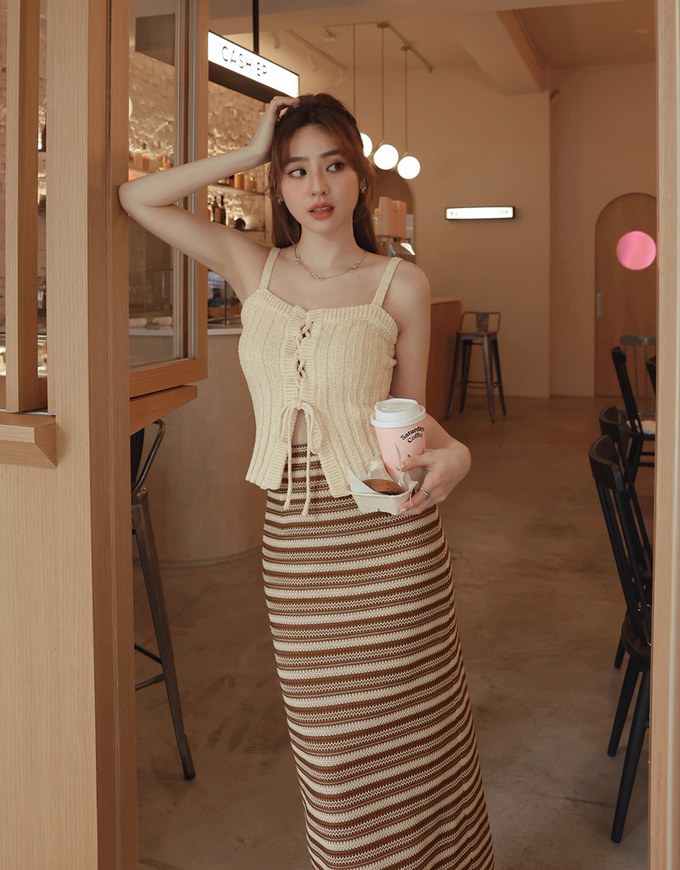 Vintage Knit Striped Maxi Maxi Long Skirts